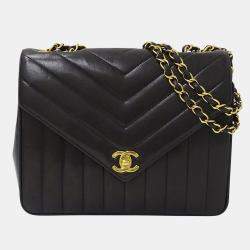 مملوكة مسبقًا Chanel Shoulder Bag V-Stitched Lambskin Black With Gold Hardware And Double Chain