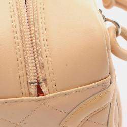 Pre Owned Chanel Cambon Mini Bowling Bag Handbag Leather Patent Beige