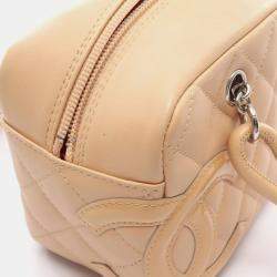 Pre Owned Chanel Cambon Mini Bowling Bag Handbag Leather Patent Beige