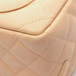 Pre Owned Chanel Cambon Mini Bowling Bag Handbag Leather Patent Beige