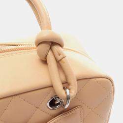 Pre Owned Chanel Cambon Mini Bowling Bag Handbag Leather Patent Beige