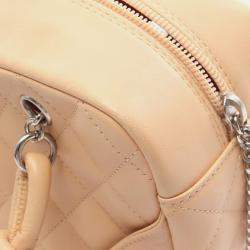 Pre Owned Chanel Cambon Mini Bowling Bag Handbag Leather Patent Beige