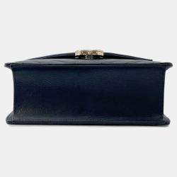 Pre Owned حقيبة كتف سلسلة شانيل غرز على شكل V جلد حملان سوداء