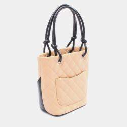 Pre Owned حقيبة توت شانيل كامبون لاين صغيرة جلد وردي وأسود