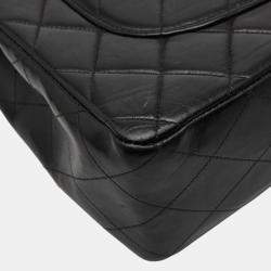 Pre Owned حقيبة كتف شانيل ديكا مطرز 30 كوكو مارك سلسلة جلد أسود