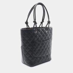 Pre Owned حقيبة يد توت شانيل كامبون متوسطة جلد سوداء وبيضاء