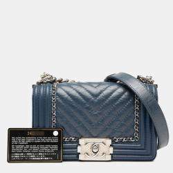 Pre Owned حقيبة شانية كتف سلسلة بوي مارك كوكو شفرون زرقاء جلد خروف