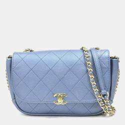 مملوكة مسبقًا Chanel Shoulder Bag Leather Metallic Blue And Gold