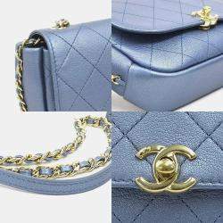 مملوكة مسبقًا Chanel Shoulder Bag Leather Metallic Blue And Gold