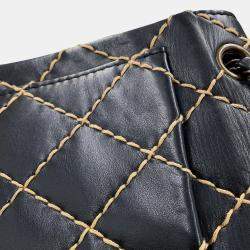Pre Owned Chanel Chain Shoulder Bag Matelasse Coco Mark Wild Stitch Double Lambskin Black