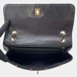 Pre Owned Chanel Chain Shoulder Bag Matelasse Coco Mark Wild Stitch Double Lambskin Black