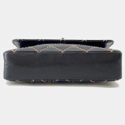 Pre Owned Chanel Chain Shoulder Bag Matelasse Coco Mark Wild Stitch Double Lambskin Black