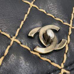 Pre Owned Chanel Chain Shoulder Bag Matelasse Coco Mark Wild Stitch Double Lambskin Black