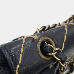 Pre Owned Chanel Chain Shoulder Bag Matelasse Coco Mark Wild Stitch Double Lambskin Black