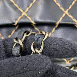 Pre Owned Chanel Chain Shoulder Bag Matelasse Coco Mark Wild Stitch Double Lambskin Black