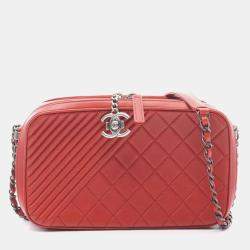 Pre Owned Chanel Coco Boy Camera Bag Shoulder In Lambskin Bordeaux