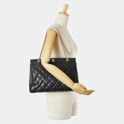 Pre Owned حقيبة كتف شانيل ماتيلسي كوكو مارك سلسلة جلد الغنم أسود