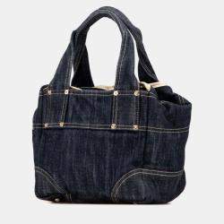 مملوكة مسبقًا Chanel Sparkling Denim Coco Mark Handbag Indigo Blue