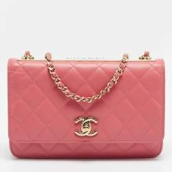 Pre Owned محفظة بسلسلة شانيل تريندي سي سي جلد وردي مبطن