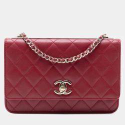 مملوكة مسبقًا Chanel Red Lambskin Trendy CC Wallet On Chain