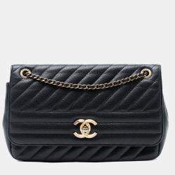 مملوكة مسبقًا حقيبة شانيل متوسطة سوداء جلد الماعز مبطنة موربة