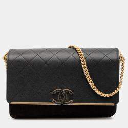 Pre Owned Chanel Black CC Stitched Caviar and Suede Lady Coco Flap
