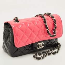 مملوكة مسبقًا Chanel Classic Single Flap Mini Black/Pink Quilted Patent Leather Bag