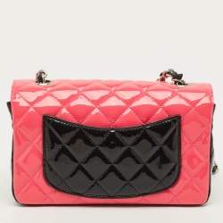 مملوكة مسبقًا Chanel Classic Single Flap Mini Black/Pink Quilted Patent Leather Bag