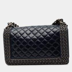 مملوكة مسبقًا Chanel Blue Old Medium Quilted Glazed Calfskin Chain Around Boy Flap