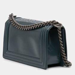 Pre Owned حقيبة شانيل بوي قلاب جلد عجل مزجج متوسط قديم أزرق