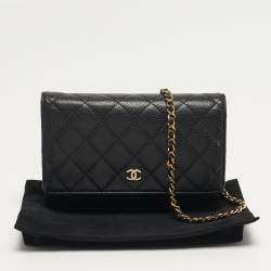 مملوكة مسبقًا Chanel CC Black Caviar Quilted Leather Wallet On Chain