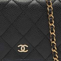 مملوكة مسبقًا Chanel CC Black Caviar Quilted Leather Wallet On Chain