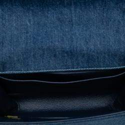 Pre Owned Chanel Blue Small Quilted Denim and Tweed Boy Flap