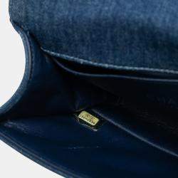 Pre Owned Chanel Blue Small Quilted Denim and Tweed Boy Flap