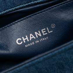 Pre Owned Chanel Blue Small Quilted Denim and Tweed Boy Flap
