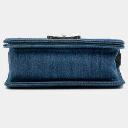 Pre Owned Chanel Blue Small Quilted Denim and Tweed Boy Flap