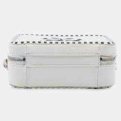 Pre Owned Chanel White Small Caviar Striped CC Filigree Vanity Case