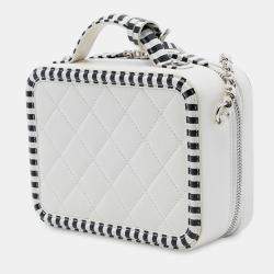 Pre Owned Chanel White Small Caviar Striped CC Filigree Vanity Case