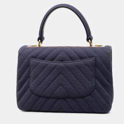 مملوكة مسبقًا Chanel Blue Small Chevron Jersey Trendy CC Top Handle Flap