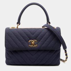 مملوكة مسبقًا Chanel Blue Small Chevron Jersey Trendy CC Top Handle Flap