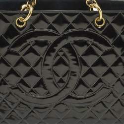 Pre Owned حقيبة سلسلة شانيل جلد براءة اختراع مبطن أسود