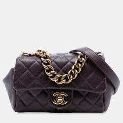 Pre Owned Chanel Red Mini Quilted Sheepskin Trapezio Flap