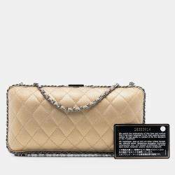 Pre Owned Chanel Gold Quilted Metallic Suede Chain Around Evening Clutch on Chain