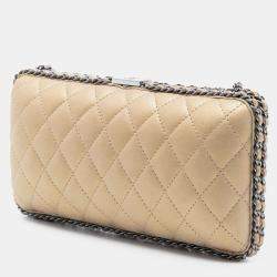 Pre Owned Chanel Gold Quilted Metallic Suede Chain Around Evening Clutch on Chain