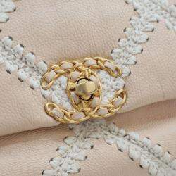 Pre Owned Chanel Brown White Medium Crochet Calfskin 19 Flap