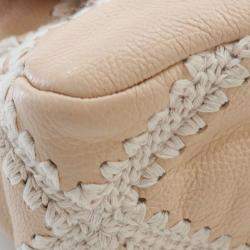 Pre Owned Chanel Brown White Medium Crochet Calfskin 19 Flap