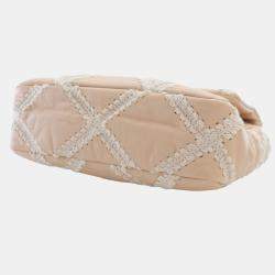 Pre Owned Chanel Brown White Medium Crochet Calfskin 19 Flap