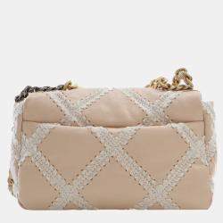 Pre Owned Chanel Brown White Medium Crochet Calfskin 19 Flap