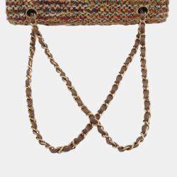 Pre Owned Chanel Brown Medium Classic Tweed Double Flap