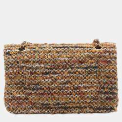 Pre Owned Chanel Brown Medium Classic Tweed Double Flap